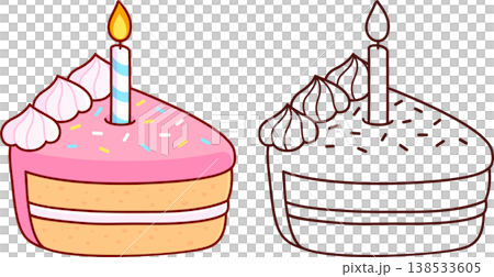 Cartoon birthday cake slice drawing Cartoon birthday cake slice drawing 138533605
