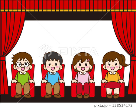 映画館で映画鑑賞する家族と子供のイラスト素材2 映画館で映画鑑賞する家族と子供のイラスト素材2 138534172