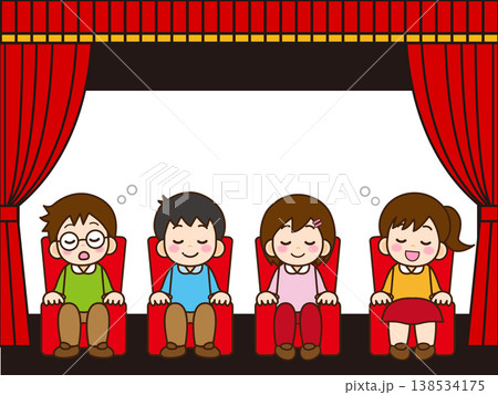 映画館で映画鑑賞する家族と子供のイラスト素材5 映画館で映画鑑賞する家族と子供のイラスト素材5 138534175