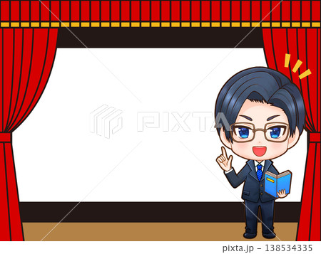 舞台セットと紹介する男性のイラスト素材 舞台セットと紹介する男性のイラスト素材 138534335