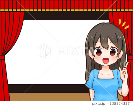 舞台セットと紹介する女性のイラスト素材 舞台セットと紹介する女性のイラスト素材 138534337
