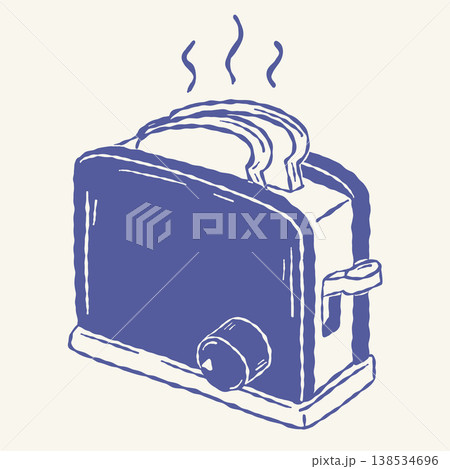 Hot toast popping from toaster with steam in cozy breakfast concept Hot toast popping from toaster with steam in cozy breakfast concept 138534696