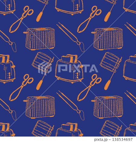 Kitchen appliances seamless background with toaster grill tools sketch Kitchen appliances seamless background with toaster grill tools sketch 138534697