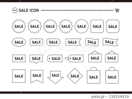 線画のモノクロのsaleのアイコンのイラストのセット 線画のモノクロのsaleのアイコンのイラストのセット 138534819