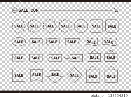 線画のモノクロのsaleのアイコンのイラストのセット 線画のモノクロのsaleのアイコンのイラストのセット 138534819
