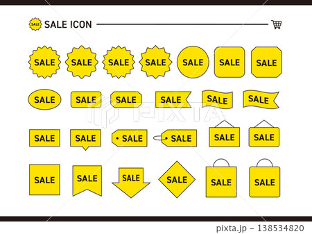 線画の黄色いsaleのアイコンのイラストのセット 138534820