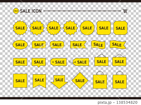 線画の黄色いsaleのアイコンのイラストのセット 138534820