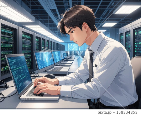 デスクでプログラミングに集中するプログラマー デスクでプログラミングに集中するプログラマー 138534855