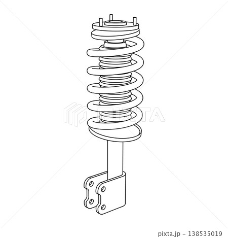Car suspension strut outline vector illustration shock absorber automotive part line icon for repair service and maintenance isolated on white background 138535019