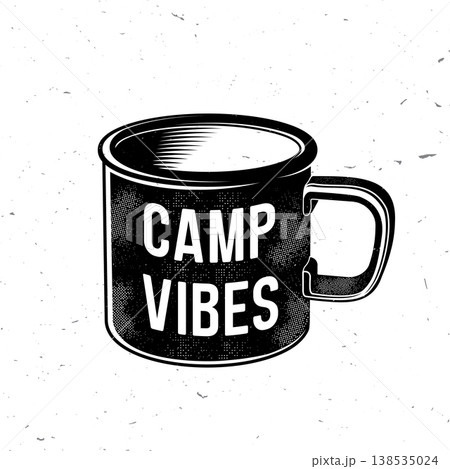 Camp Vibes mug typography vector illustration with grunge texture outdoor camping slogan design for t shirt print poster and sticker isolated on white background Camp Vibes mug typography vector illustration with grunge texture outdoor camping slogan design for t shirt print poster and sticker isolated on white background 138535024