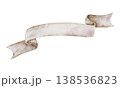 Wide scroll banner hand drawn in watercolor. Elegant beige ribbon. Perfect for Birthday, Christmas card, invitation poster and other seasonal project. Transparent background. 138536823