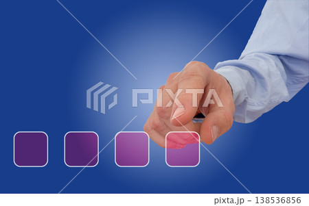 Business hand selecting option on blue interface background for choice quality control target decision and goal setting 138536856