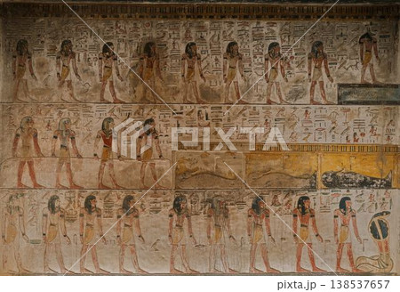 セティ1世の墓KV17、整然と並ぶ神々の行列壁画 138537657