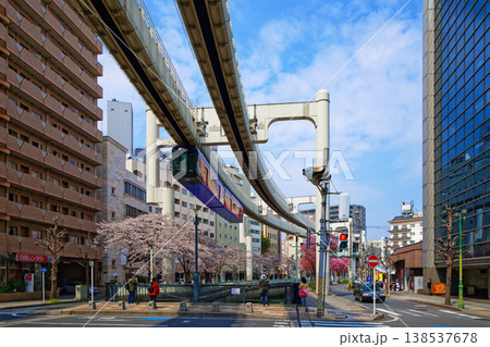 妙見通りより川べりの桜並木と千葉都市モノレール1号線を望む 妙見通りより川べりの桜並木と千葉都市モノレール1号線を望む 138537678