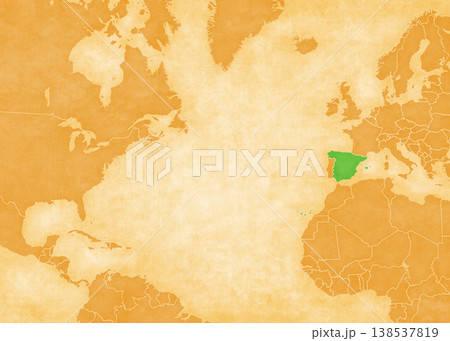 Ocher map of North Atlantic Ocean - Spain 138537819