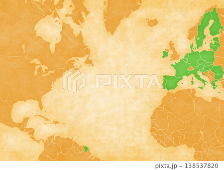 Ocher map of North Atlantic Ocean - European Union 138537820