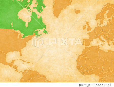 Ocher map of North Atlantic Ocean - Canada 138537821