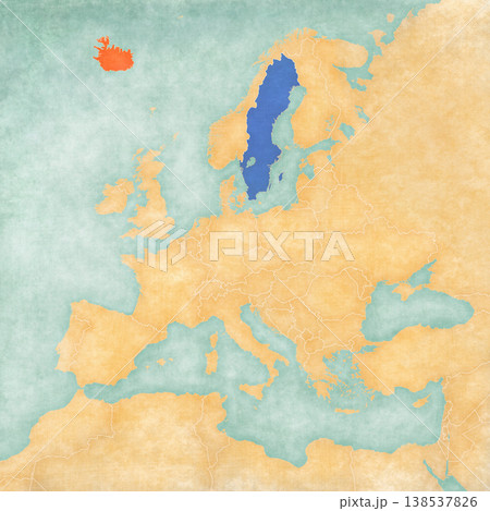 Map of Europe - Sweden and Iceland 138537826