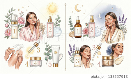 スキンケアルーティン・朝晩ステップ図解 138537918