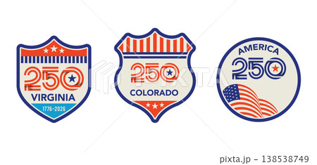 Set of United States of America 250th anniversary celebration badges. Happy 4th of July USA Set of United States of America 250th anniversary celebration badges. Happy 4th of July USA 138538749