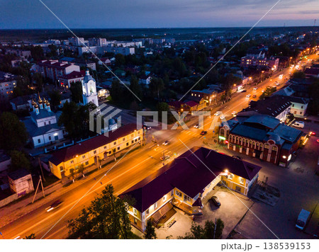Aerial view of Pokrovsky cathedral and road M7 at night Aerial view of Pokrovsky cathedral and road M7 at night 138539153