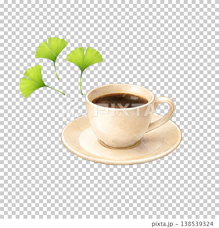 Coffee and ginkgo leaves watercolor illustration - Natural and gentle cafe theme 138539324