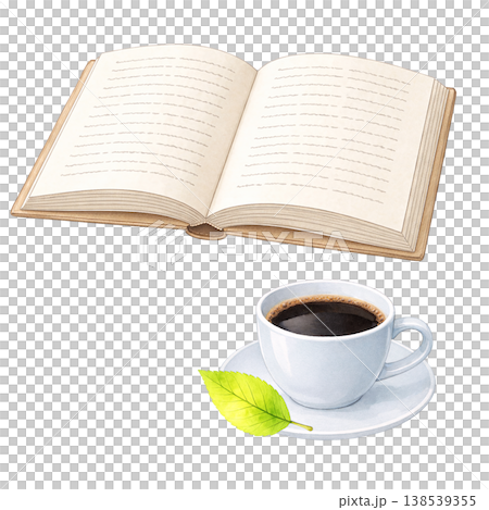 開いた本とコーヒー 水彩イラスト 読書とリラックス時間を表すナチュラル素材 開いた本とコーヒー 水彩イラスト 読書とリラックス時間を表すナチュラル素材 138539355