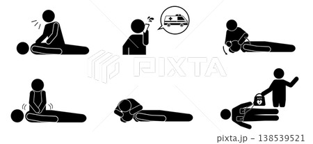 救命処置の手順セットピクトグラム　モノクロアイコン 138539521