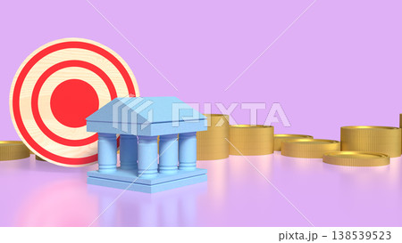 Financial Target Success With Bank And Coins Concept 3d render. 138539523