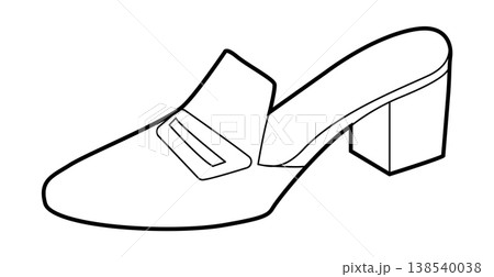 Loafer mule shoe women single sketch. Slip on block heel shoe for workday, coffee run, relaxed wardrobe. Technical Loafer mule shoe women single sketch. Slip on block heel shoe for workday, coffee run, relaxed wardrobe. Technical 138540038