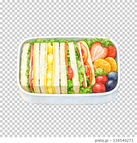 午餐盒水彩插畫，三明治午餐材料 138540271