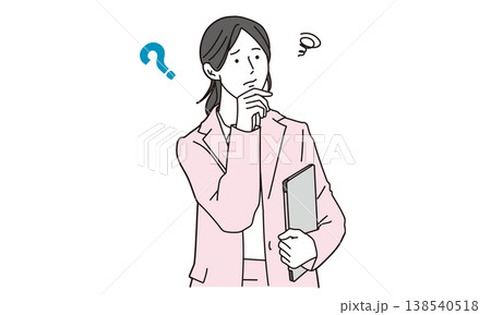 悩んでいるビジネスパーソンの女性のイラスト素材 138540518