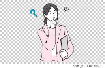 悩んでいるビジネスパーソンの女性のイラスト素材 138540518