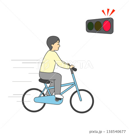 自転車の信号無視 赤信号を渡るイラスト 道路交通法違反 危険運転 NG 青切符 138540677