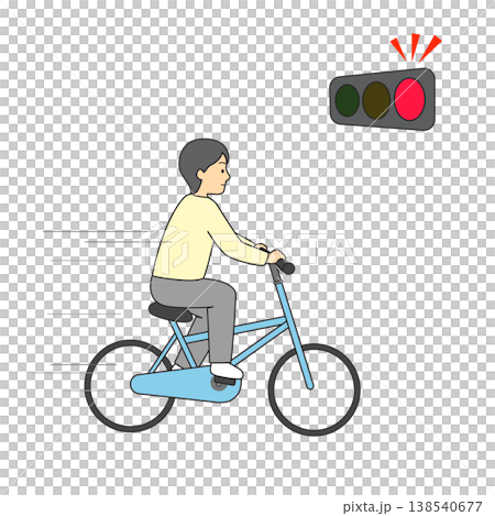 自転車の信号無視 赤信号を渡るイラスト 道路交通法違反 危険運転 NG 青切符 138540677