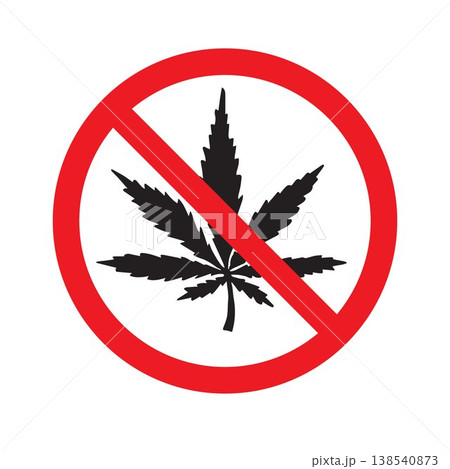 Vector cannabis leaf crossed in red circle Vector cannabis leaf crossed in red circle 138540873