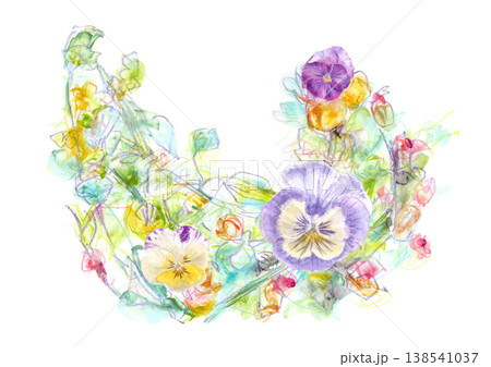 絵の具やパステルで描いた美しい色彩の手描きの花束 138541037
