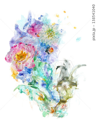 絵の具やパステルで描いた美しい色彩の手描きの花束 138541040