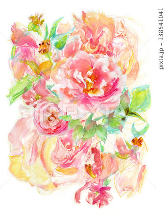 絵の具やパステルで描いた美しい色彩の手描きの花束 138541041
