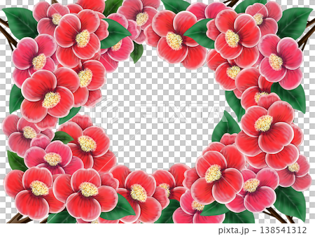 一幅精美的山茶花邊框插圖 一幅精美的山茶花邊框插圖 138541312