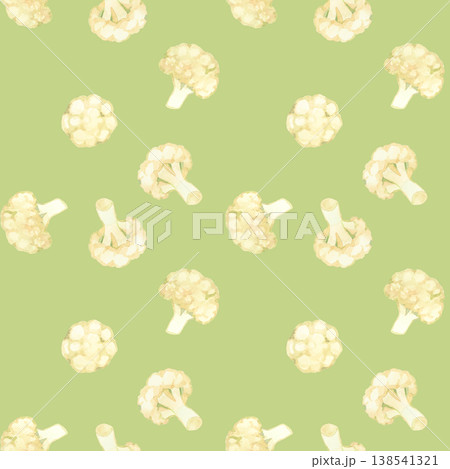 カリフラワーのシームレスパターン 野菜の手描き水彩イラスト素材 カリフラワーのシームレスパターン 野菜の手描き水彩イラスト素材 138541321