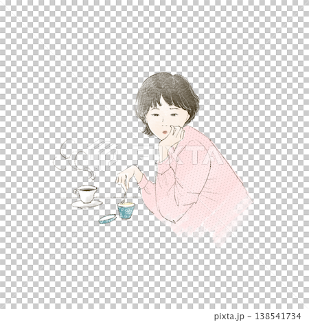 A woman staring blankly while eating ice cream. 138541734