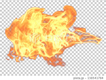 Bright orange and yellow flames with transparent background 138541784