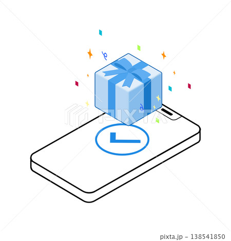 スマホ画面にチェックマークとギフトボックスのアイソメトリックイラスト 138541850