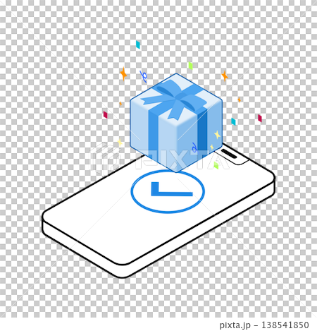 スマホ画面にチェックマークとギフトボックスのアイソメトリックイラスト 138541850
