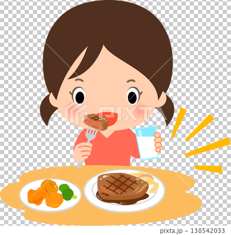 たくさんの肉や牛乳を摂るティーンエージャーの女の子 138542033