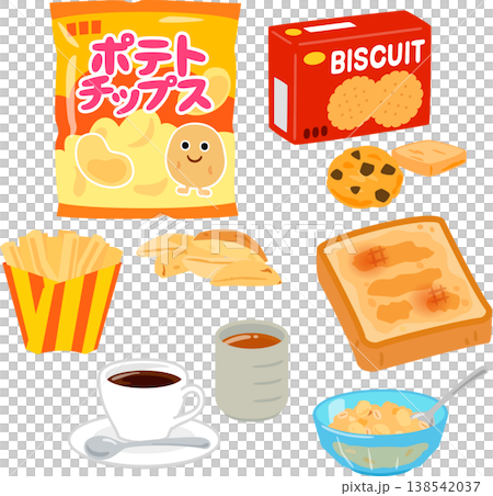 一組含有丙烯醯胺的食物插圖。 一組含有丙烯醯胺的食物插圖。 138542037