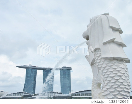 シンガポール　マーライオンとマリーナベイサンズ 138542065