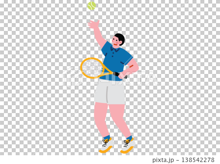 テニスのサーブを打つ男性のイラスト テニスのサーブを打つ男性のイラスト 138542278