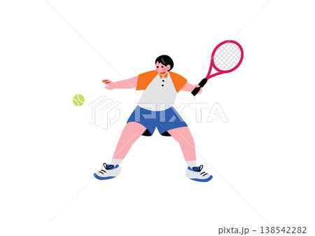 テニスラケットでボールを打つ男性のイラスト 138542282